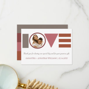 Cartão De Agradecimento Bauhaus Love Red + Taupe Stripe Casamento Fotogr