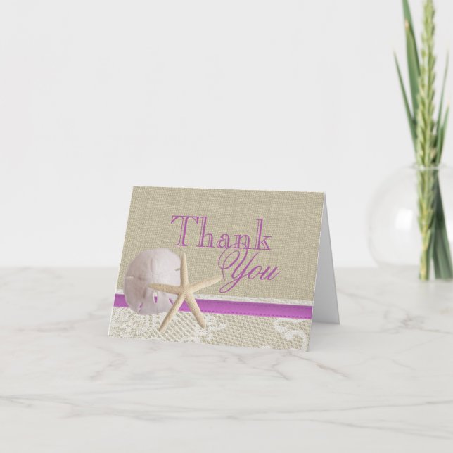 Cartão De Agradecimento Beach and Burlap Tropical Purple Thank You (Frente)