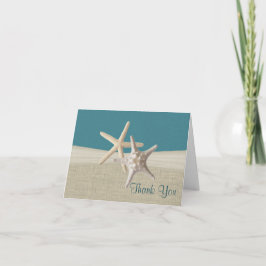 Cartão De Agradecimento Beach Burlap e Estrela do Mar Azul Turquesa Obriga