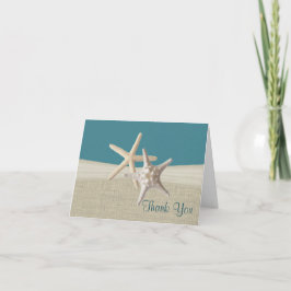 Cartão De Agradecimento Beach Burlap e Estrela do Mar Azul Turquesa Obriga