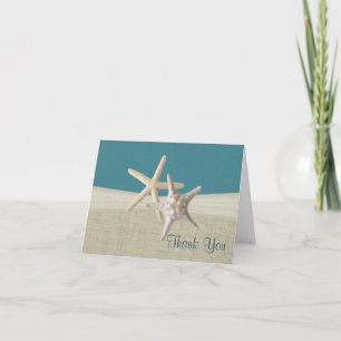 Cartão De Agradecimento Beach Burlap e Estrela do Mar Azul Turquesa Obriga
