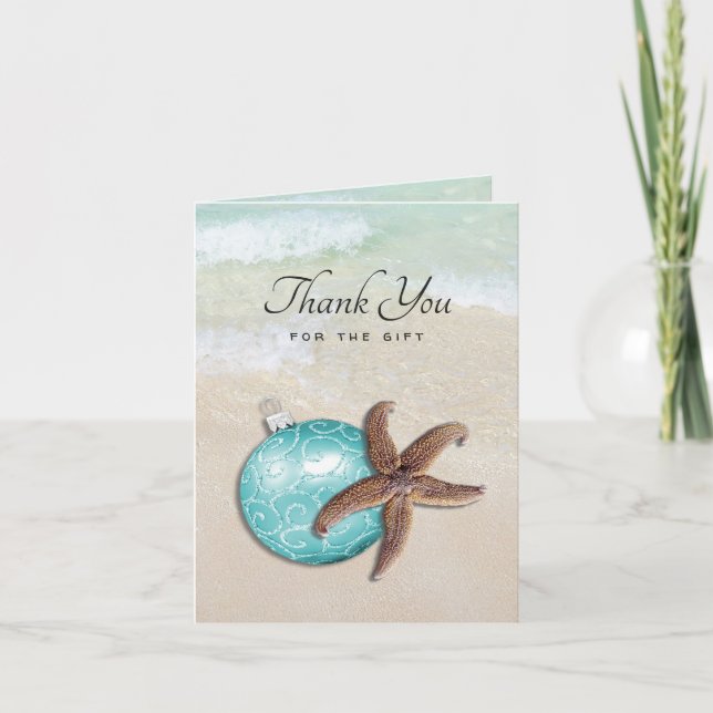 Cartão De Agradecimento Beach Christmas Thank You Starfish Ornament Card (Frente)