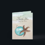 Cartão De Agradecimento Beach Christmas Thank You Starfish Ornament Card<br><div class="desc">Beach Christmas custom thank you card with big starfish an ornament on the front.  Add a personal message and signature inside using the templates.  On the front,  "thank you for the gift" can also be changed.  Design is ocean waves lapping the shore - front and inside background image.</div>