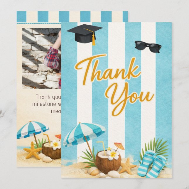 Cartão De Agradecimento Beach Graduation 2026 Thank You Card (Frente/Verso)