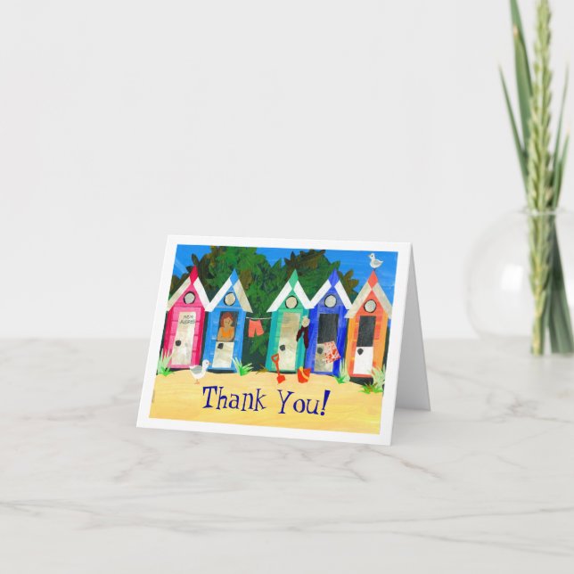Cartão De Agradecimento Beach Huts 'Obrigado' Notecard (Frente)