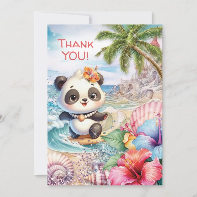 Cartão De Agradecimento Beach Panda Obrigado Nota (Frente)