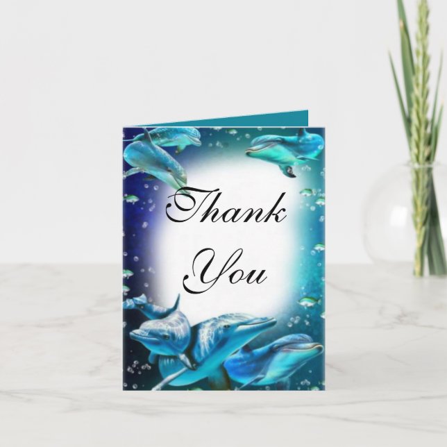 Cartão De Agradecimento Beach Theme Dolphin Wedding Thank You Card (Frente)