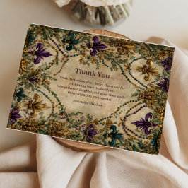 Cartão De Agradecimento Beaded Fleur-de-Lis Mardi Gras Masquerade