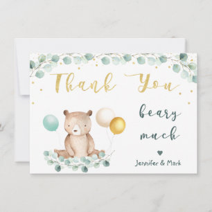 Cartão De Agradecimento Bear Greenery Chá de fraldas Dourado Obrigado