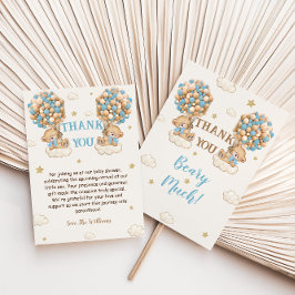 Cartão De Agradecimento Bear Twin Boys Chá Pastel Blue Beige Obrigado