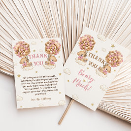 Cartão De Agradecimento Bear Twins Chá Pia Rosa Beige