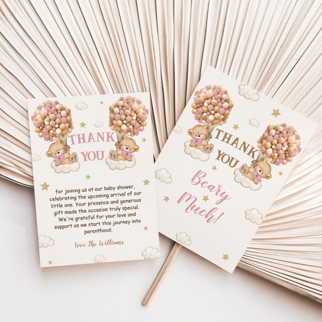 Cartão De Agradecimento Bear Twins Chá Pia Rosa Beige (Criador carregado)