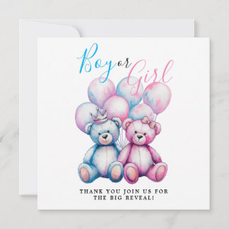 Cartão De Agradecimento Bear Watercolor Gênero Revelar Festa Menina ou Rap