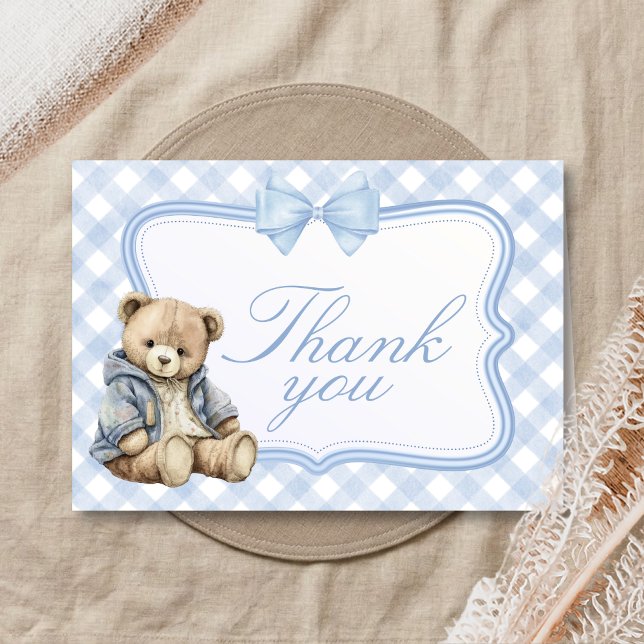 Cartão De Agradecimento Bearly Wait Elegant Bear Baby Shower (Blue Bear Baby Shower Thank You Card)