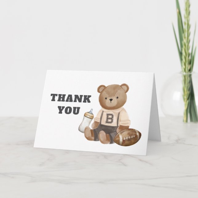 Cartão De Agradecimento Bearly Wait Football Sport Boy Baby Shower  (Frente)