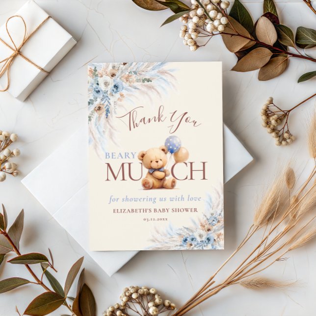 Cartão De Agradecimento Beary Much Teddy Bear Baby Shower Thank You (Criador carregado)