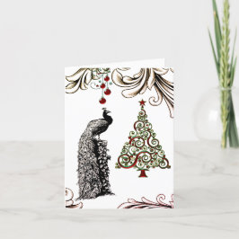 Cartão De Agradecimento Beautiful Peacock and Christmas Tree Holiday