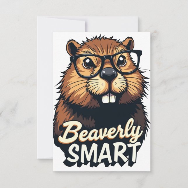 Cartão De Agradecimento Beaverly Smart - Castor Engraçado com Gráfico de Ó (Frente)