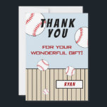 Cartão De Agradecimento Beball Balls Birthday Kids<br><div class="desc">O cartões de agradecimentos de aniversário do baseball com obrigado de mensagem, nome e bolas de beisebol. O cartão está em esquema branco, vermelho, azul e preto. Na parte de trás do cartão estão bolas de beisebol sobre um fundo azul. Personalize o cartão com o nome das crianças. Você pode...</div>