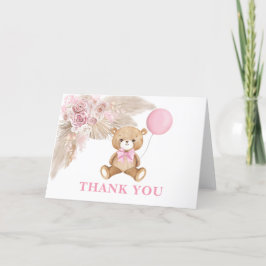 Cartão De Agradecimento Bebê-Balão De Urso Rosa Dusty Dobrado