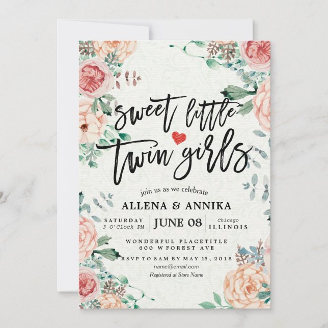 Cartão De Agradecimento Bebê Choreira Convida Pequenas Garotas Gêmeas Doce (Frente)