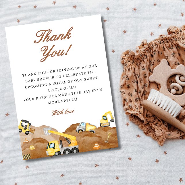 Cartão De Agradecimento Bebê de aquarela em chá de fraldas de construção (Criador carregado)