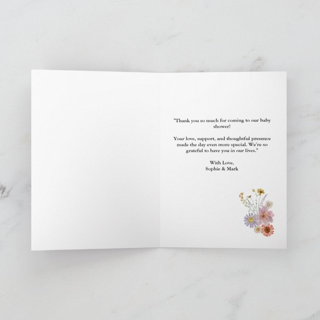 Cartão De Agradecimento Bebê de flor selvagem em chá de fraldas (Interior)