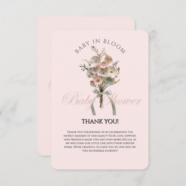 Cartão De Agradecimento Bebê de Flor Selvagem Preso no Chá de fraldas Bloo (Frente/Verso)
