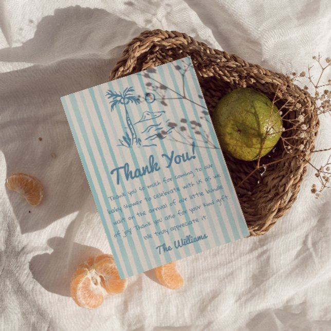 Cartão De Agradecimento Bebê Desenhado À Mão No Chá de fraldas De Verão Co (Criador carregado)