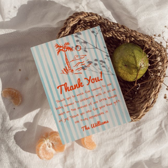 Cartão De Agradecimento Bebê Desenhado No Chá de fraldas Neutro De Verão C (Criador carregado)