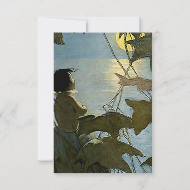 Cartão De Agradecimento “Bebê e a Lua” por Jessie Willcox Smith (Frente)