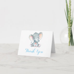 Cartão De Agradecimento Bebê Elefante Bonito Menino Azul e Cinza