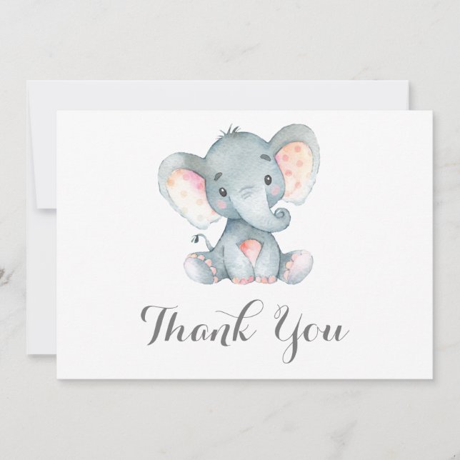 Cartão De Agradecimento Bebê Elefante Cinza Fofo (Frente)