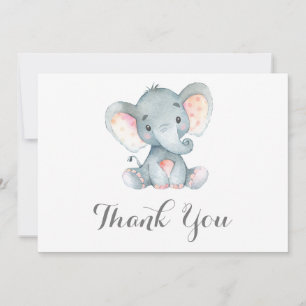 Cartão De Agradecimento Bebê Elefante Cinza Fofo
