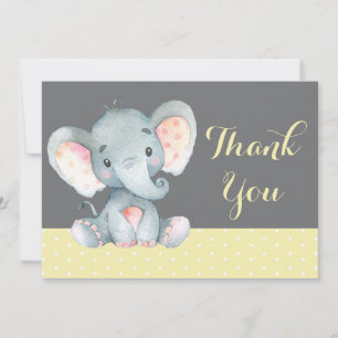 Cartão De Agradecimento Bebê Elefante Fofo Amarelo e Cinza
