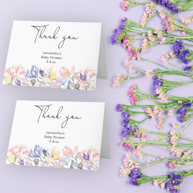 Cartão De Agradecimento Bebê em obrigado florescente você chá de fraldas (Criador carregado)