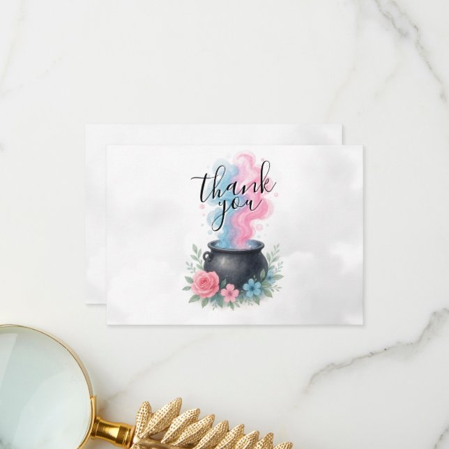 Cartão De Agradecimento Bebê está criando caldeirão rosa e azul (Frente/Verso In Situ)