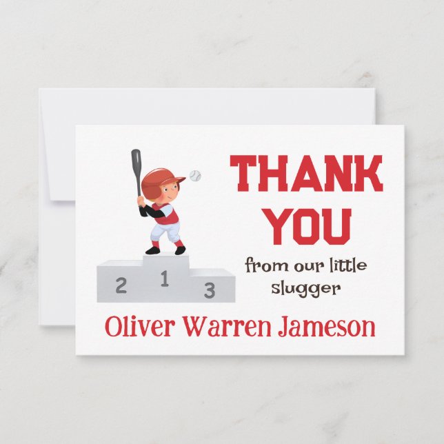 Cartão De Agradecimento Bebê Garoto 1rua coloca beisebol de Bateria (Frente)