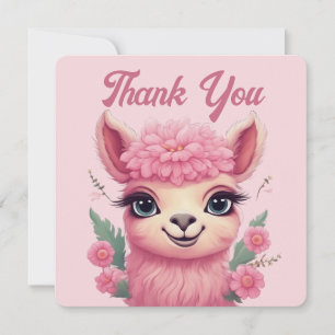 Cartão De Agradecimento Bebê Lama Sorriso Rosa