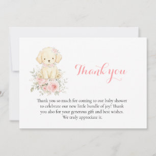 Cartão De Agradecimento Bebê Menina Chuveiro Retriever Cachorrinho Floral