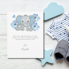 Cartão De Agradecimento Bebê Menino Flor Balão Elefante Azul Chuvade Bebê 