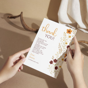 Cartão De Agradecimento Bebê no Bloom Autumn Wildflower Chá de fraldas