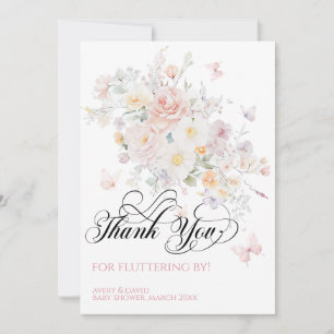 Cartão De Agradecimento Bebê no Chá de fraldas da borboleta de flores selv