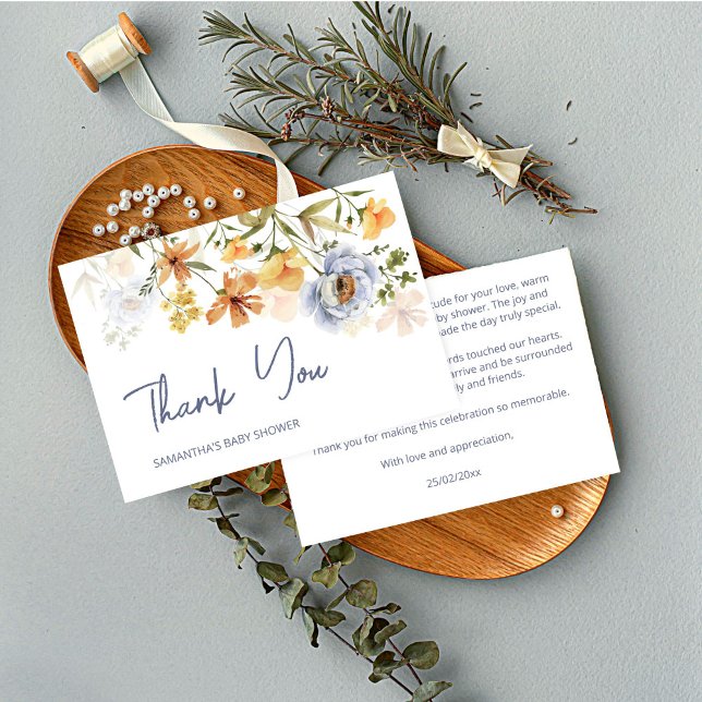 Cartão De Agradecimento Bebê no chá de fraldas florescente de flores silve (Baby in bloom wildflowers baby shower thank you card )