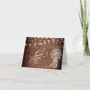 Cartão De Agradecimento Bebê Respira Mason Jar Rustic Wood Floral