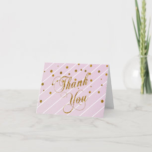 Cartão De Agradecimento Bebê rosa doce e Dourado Confetti