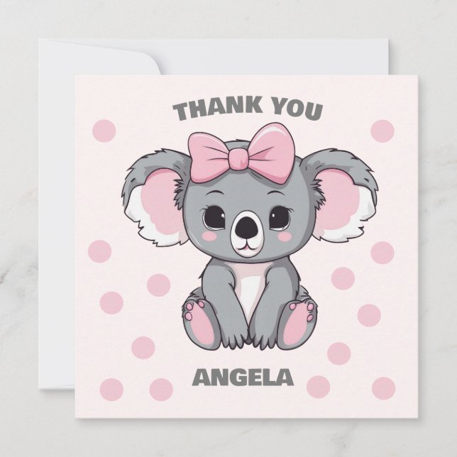 Cartão De Agradecimento Bebê Rosa Koala Bear (Frente)