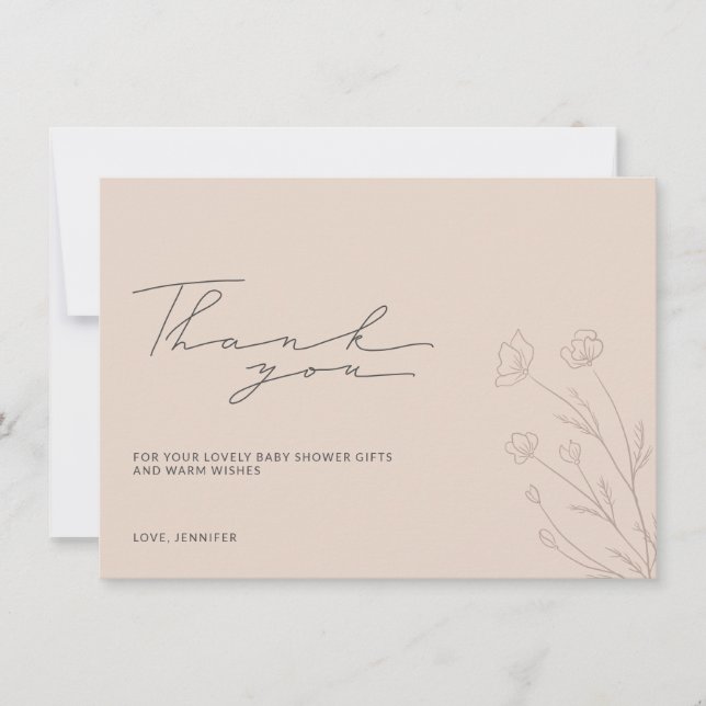 Cartão De Agradecimento Bebê Rosa Pastel Chá de Bebê Minúsculos Florais (Frente)
