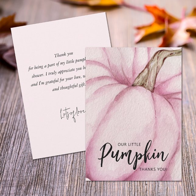 Cartão De Agradecimento Bebê Rosa Pumpkin Flor (Pink pumpkin baby shower flat thank you cards feature your message on the back.)