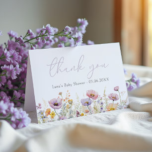 Cartão De Agradecimento Bebê Roxo Em Chá de fraldas De Flor Floral